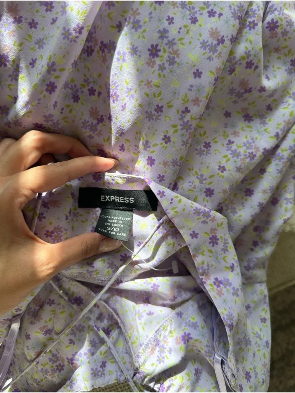 Express Lavender Floral Lace-Up Cowl Midi Dress